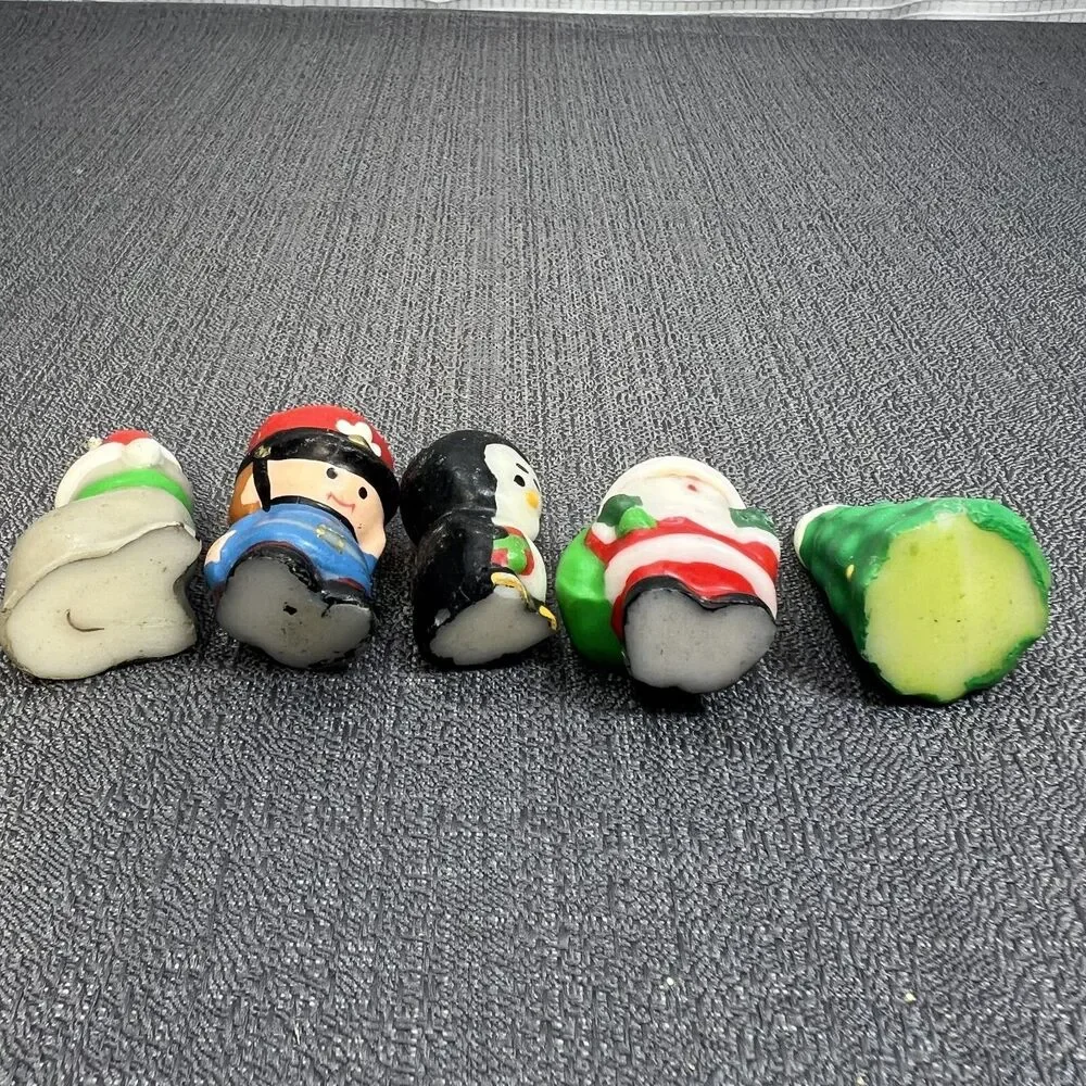 5 Tiny Treasures Miniature Christmas Candles Santa Penguin Soldier Tree Seal